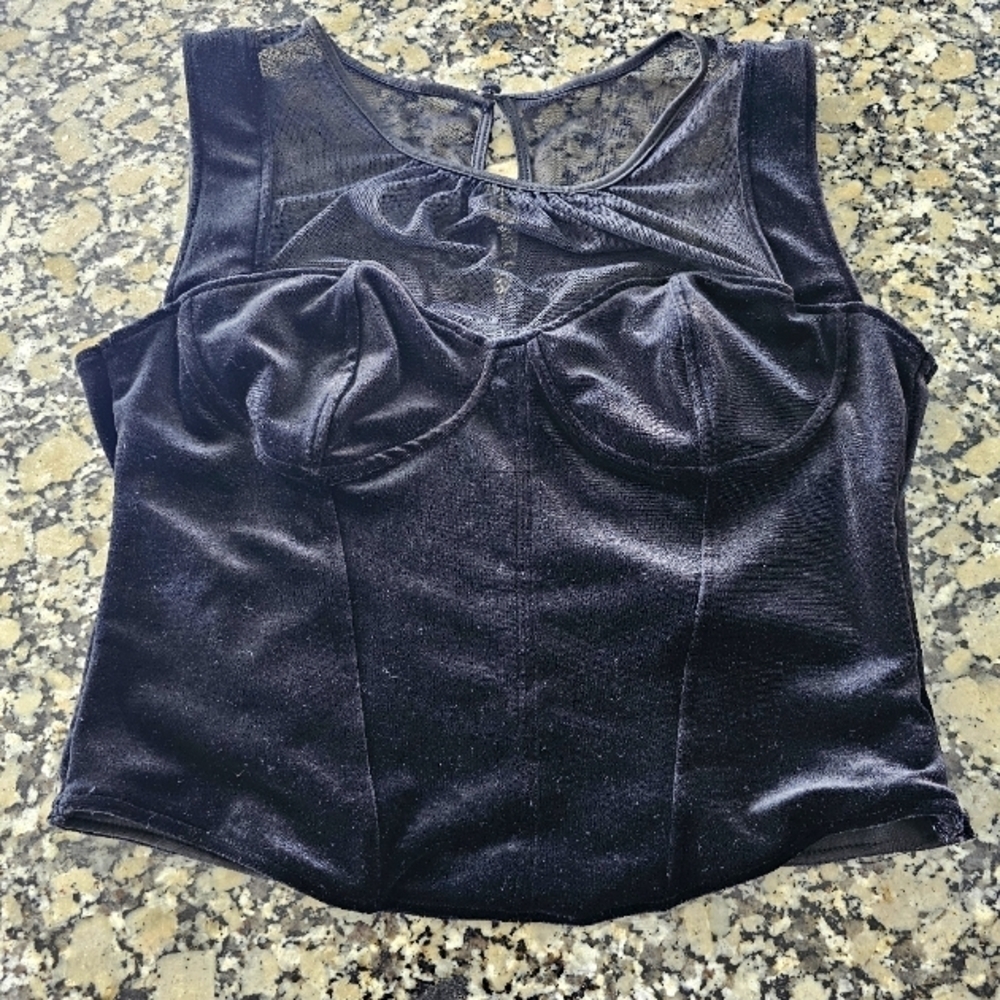 Bebe women's crop top, new without tags, size medium net and velvet fabric